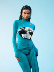 Quill Halterneck Armor Top In Silver