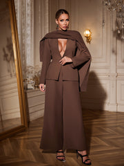Raeron Plunge Neck Shawl Blazer Set