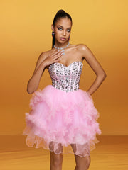 Rawiya Strapless Crystal Mini Dress In Pink