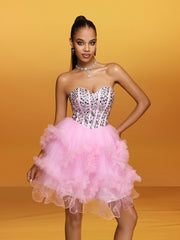 Rawiya Strapless Crystal Mini Dress In Pink