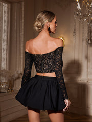 Razra Off Shoulder Lace Bubble Skirt Set