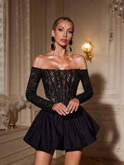 Razra Off Shoulder Lace Bubble Skirt Set