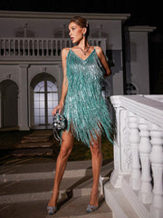 Reid Spaghetti Fringe Sequin Mini Dress
