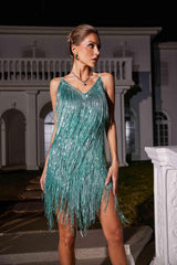 Reid Spaghetti Fringe Sequin Mini Dress