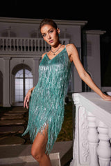 Reid Spaghetti Fringe Sequin Mini Dress