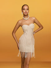 Reika Strapless Pearl Fringe Bandage Mini Dress