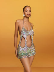 Remige Halterneck Cutout Body Chain Mini Dress