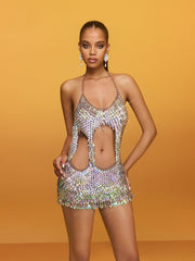 Remige Halterneck Cutout Body Chain Mini Dress