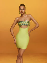 Reviancy Strapless Crystal Cutout Bandage Mini Dress