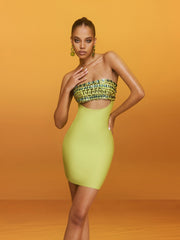 Reviancy Strapless Crystal Cutout Bandage Mini Dress