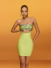 Reviancy Strapless Crystal Cutout Bandage Mini Dress