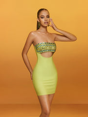 Reviancy Strapless Crystal Cutout Bandage Mini Dress