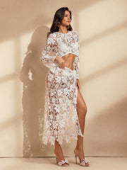 Rexara Floral Lace Split Cutout Skirt Set
