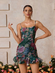 Rhyveth Spaghetti Floral Printed Skirt Set