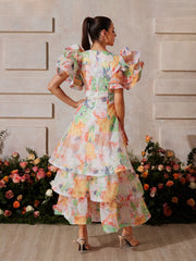 Rivyn V Neck Floral Printed Maxi Dress In Orange