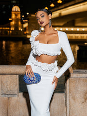 Rufus Flower Bandage Skirt Set In White