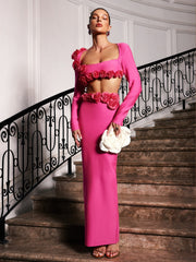 Rufus Flower Bandage Skirt Set In Hot Pink