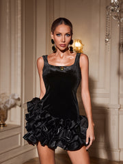 Ryraza Ruffle Velvet Mini Dress