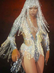 Ryxara Long Sleeve Fringe Embellished Bodysuit