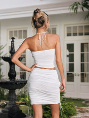 Sarabi Halterneck Ruched Flower Skirt Set