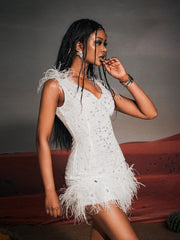 Shaquille Sequin Feather Mini Dress