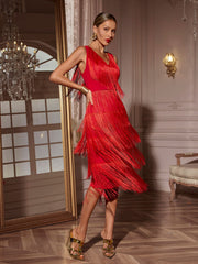 Sheadon V Neck Fringe Midi Dress