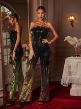 Shiva Ombre Feather Sequin Jumpsuit