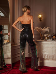 Shiva Ombre Feather Sequin Jumpsuit