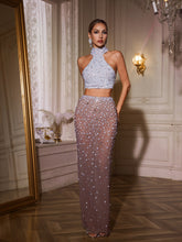 Taelyra Halterneck Crystal Pearl Skirt Set