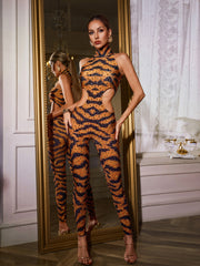 Taelyx Cutout Rhinestone Tiger Jumpsuit
