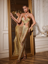 Taldrex Backless Fringe Cutout Maxi Dress In Gold