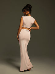 Taralynn Ruffle Ruched Skirt Set In Apricot