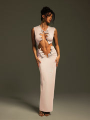 Taralynn Ruffle Ruched Skirt Set In Apricot