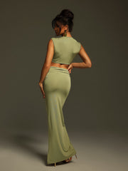 Taralynn Ruffle Ruched Skirt Set In Green