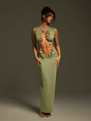 Taralynn Ruffle Ruched Skirt Set In Green