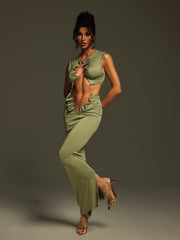 Taralynn Ruffle Ruched Skirt Set In Green