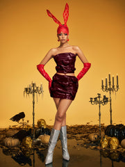 Taron Strapless Heart Leather Skirt Set In Wine