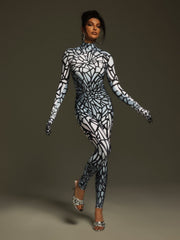 Tevaughn Long Sleeve Animal Printed Jumpsuit