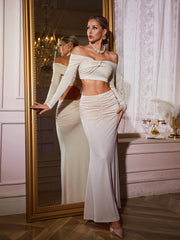 Texmir Off Shoulder Ruched Skirt Set