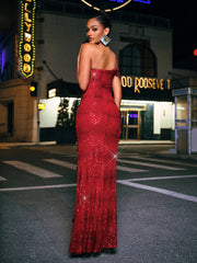 Tonantzin One Shoulder Sequin Split Maxi Dress