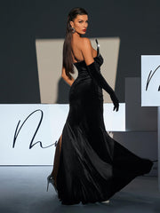 Torin Strapless Wave Crystal Velvet Maxi Dress