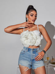 Trevion Spaghetti Flower Rhinestone Top