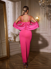 Uaelyth Halterneck Rhinestone Bandage Maxi Dress In Pink