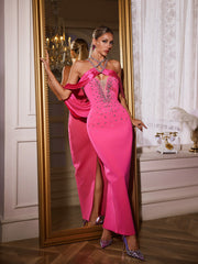 Uaelyth Halterneck Rhinestone Bandage Maxi Dress In Pink