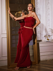 Ualdor Strapless Flower Glitter Skirt Set