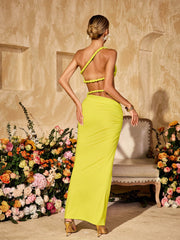 Valphyx Backless Cutout Ruched Skirt Set In Lime