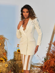 Vasil Rhinestone Embellished Blazer In White