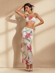 Waelyra Strapless Floral Skirt Set