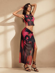Waldor Sleeveless Printed Skirt Set