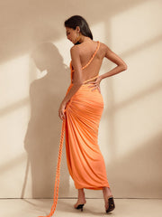 Wexara Backless Split Ruched Maxi Dress